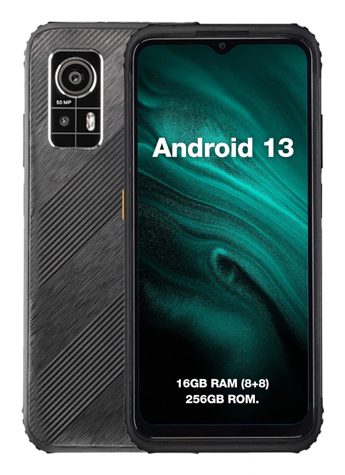 Wytrzymały smartfon z aparatem 50MP, Android 13, 16GB RAM i 256GB ROM.