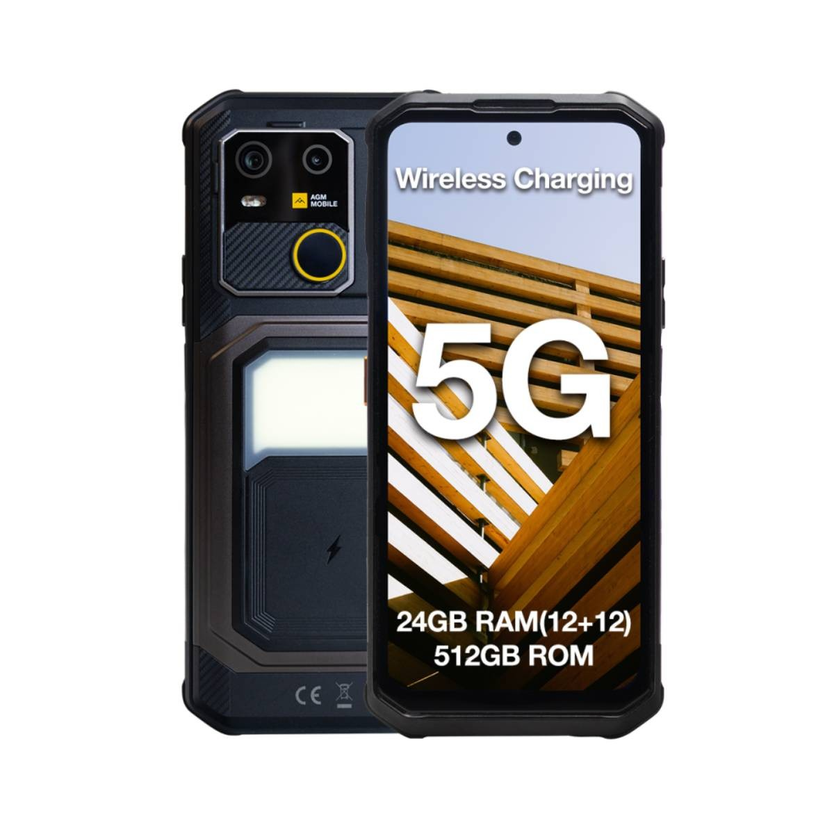 Uno smartphone scuro che mostra 5G, 24 GB di RAM e 512 GB di ROM.