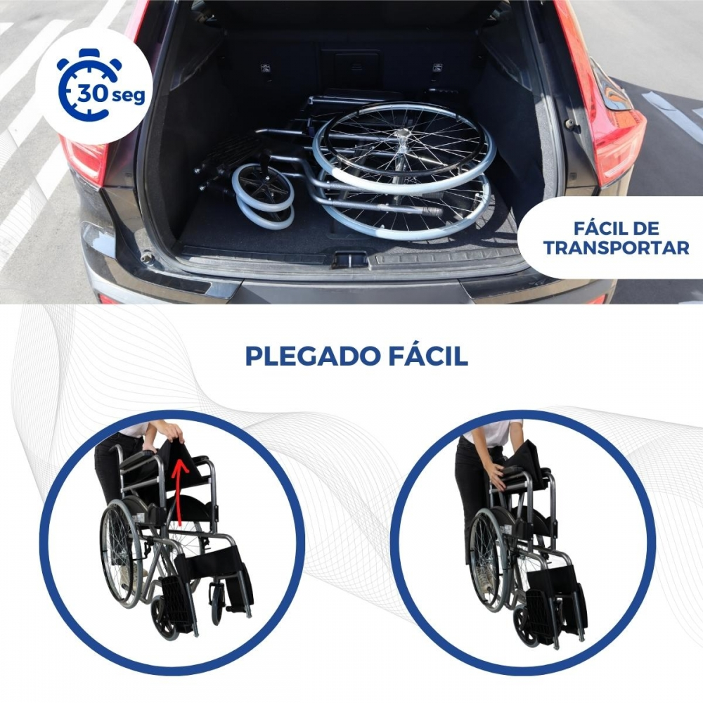 Una silla de ruedas plegada está en el maletero de un coche. Dos imágenes la muestran.