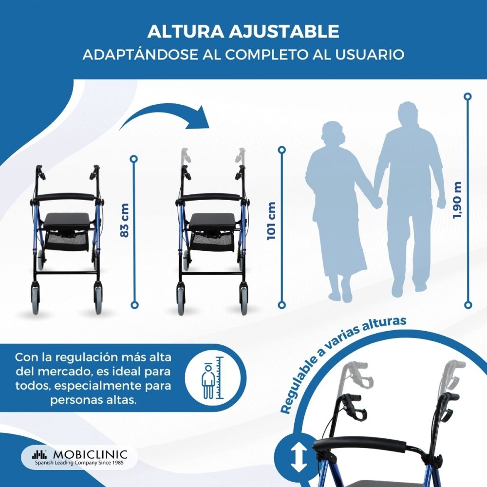 Dos andadores, uno de 83cm, otro de 101cm, junto a dos personas de 1,90m.