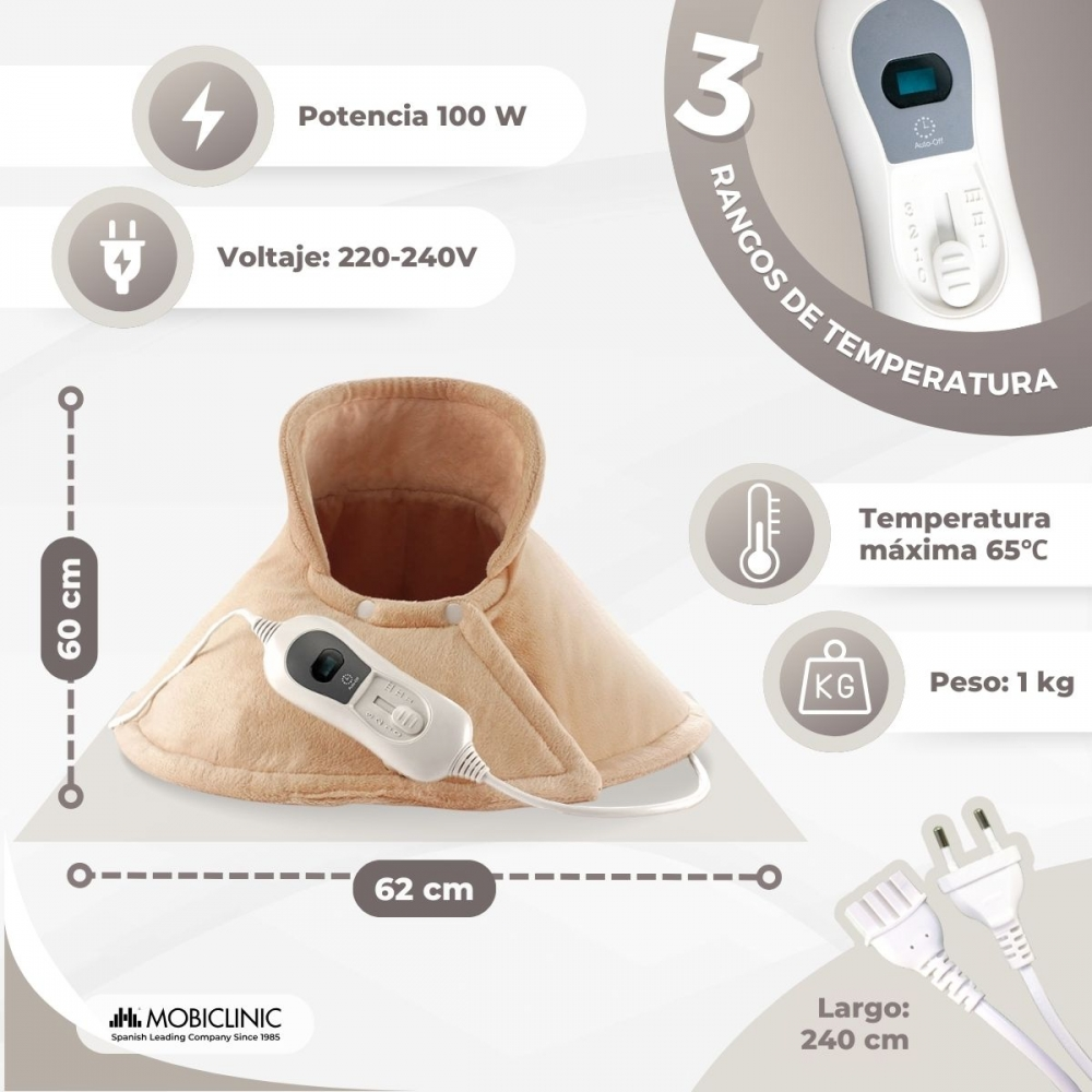 Collarín calefactor beige 60x62cm, 100W, 220-240V, max. 65°C, 1kg, cable 240cm.