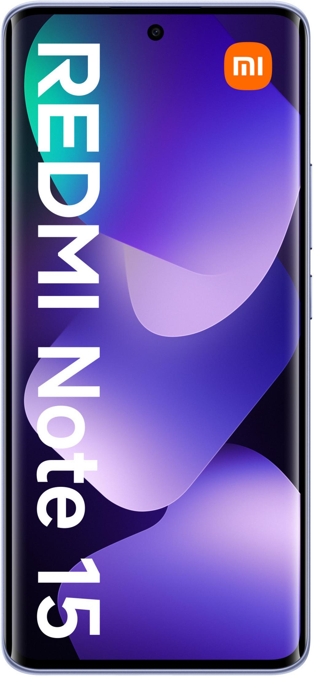 Smartfon Xiaomi Redmi Note 15 z fioletowym tłem.