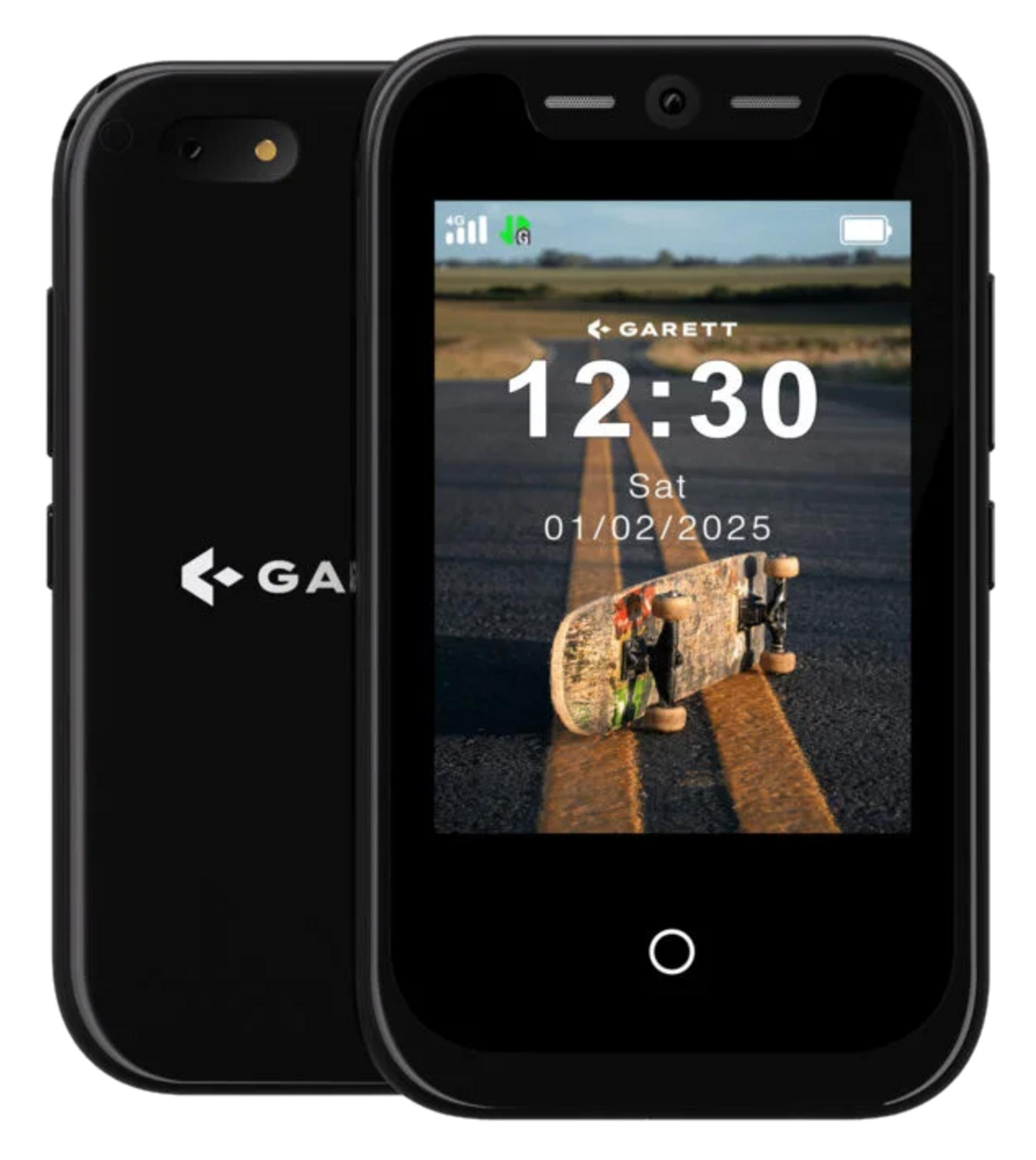 Czarny smartfon z tapetą deskorolkową, godzina 12:30