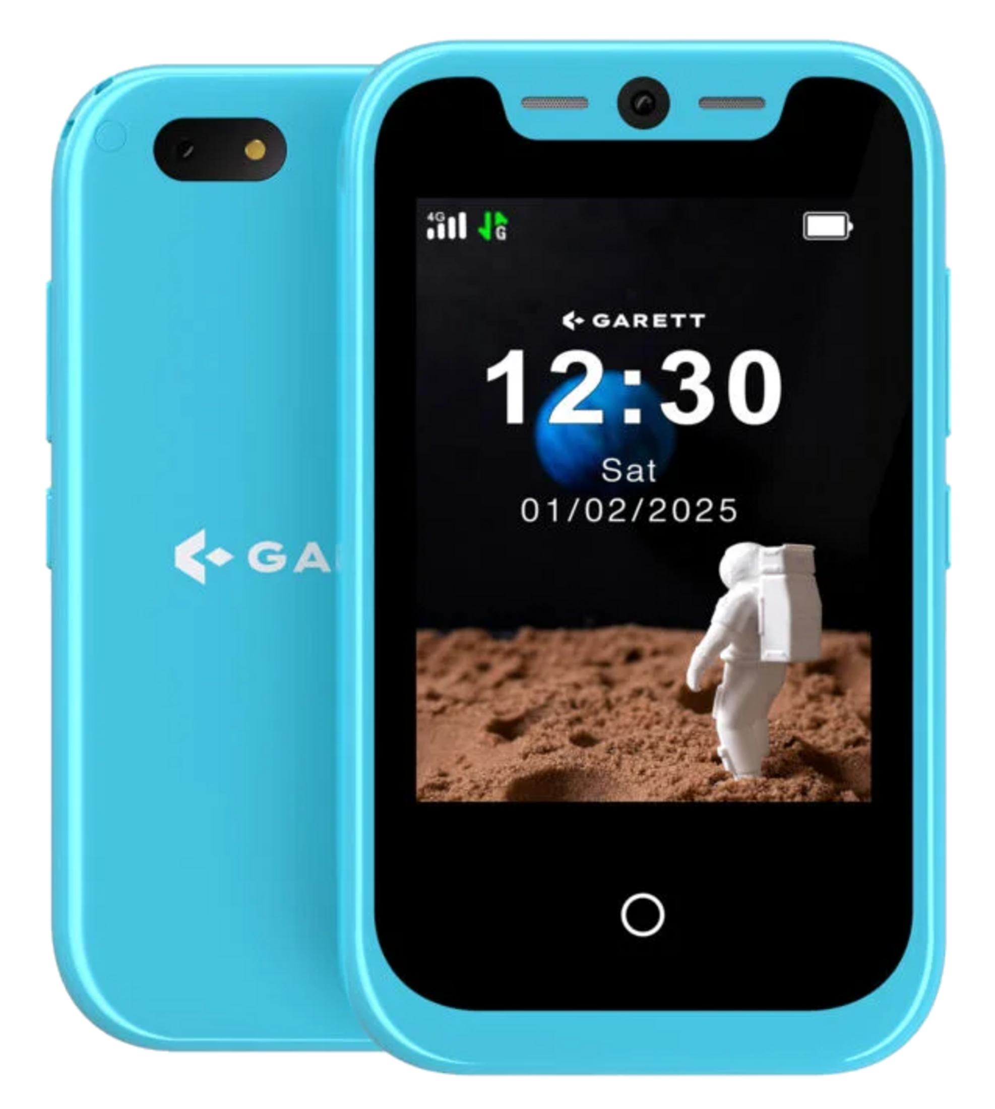 Uno smartphone blu brillante con un astronauta sullo schermo.