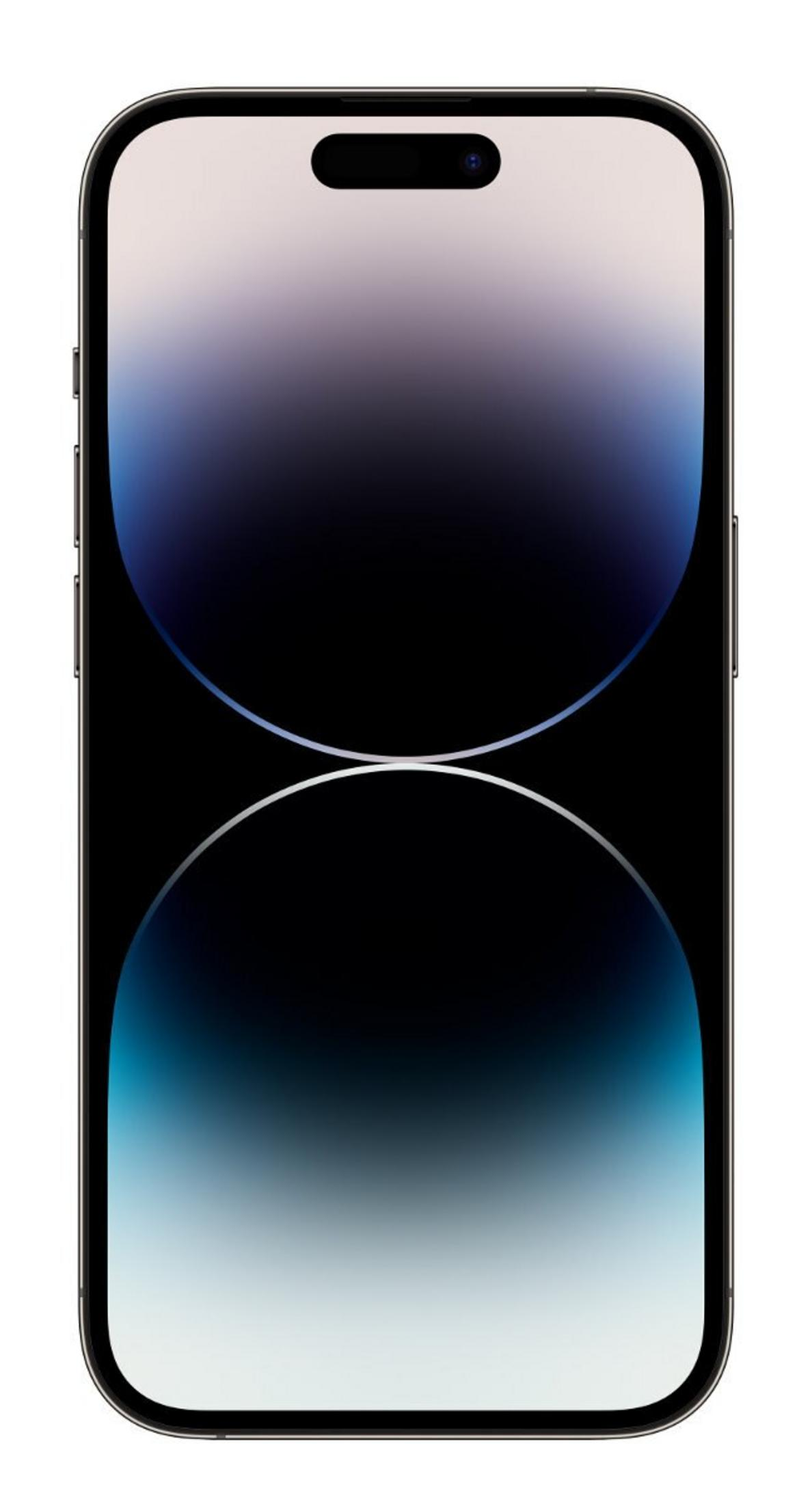 Ciemny smartfon z dynamiczną tapetą w odcieniach niebieskiego i fioletu.