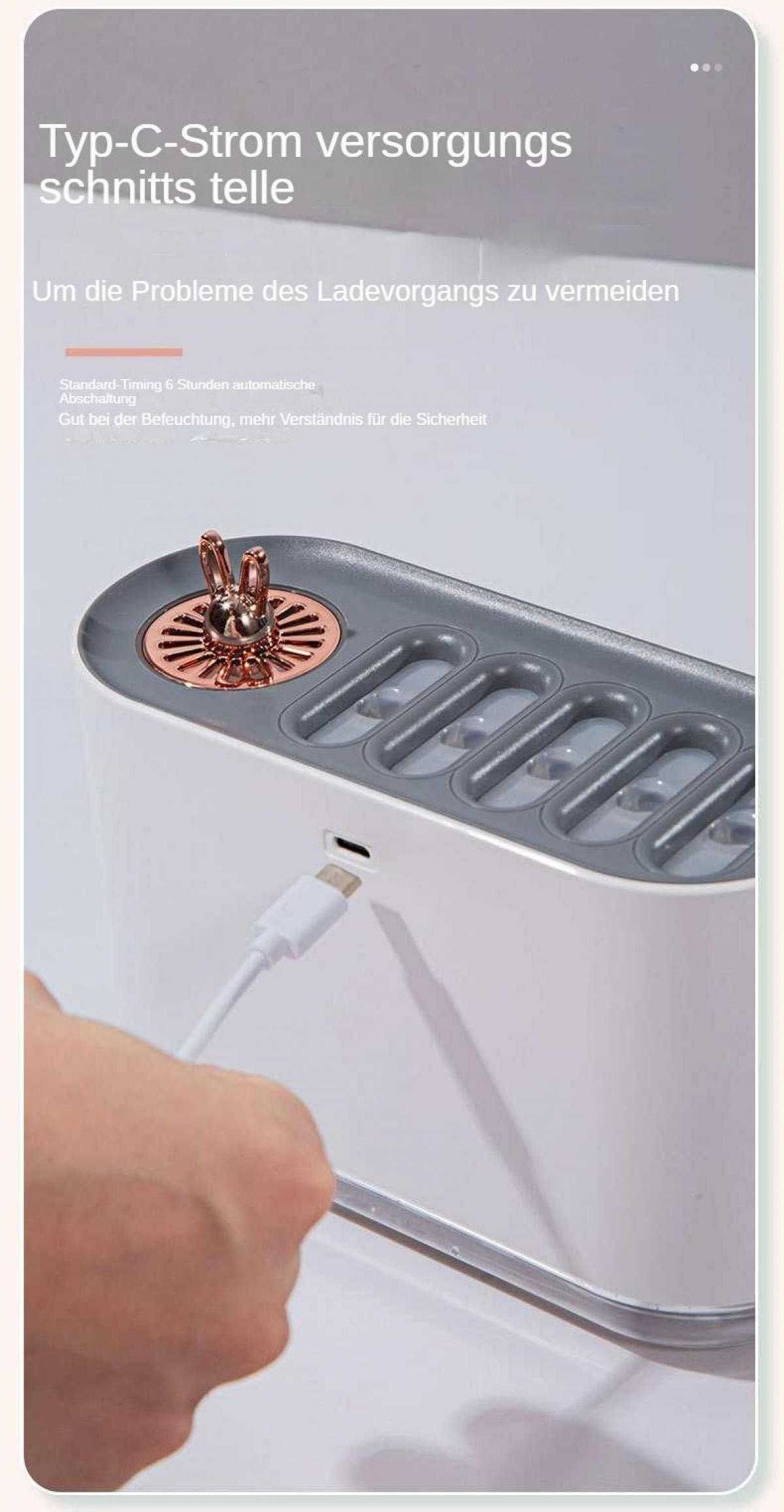 Ein weißes Gerät mit einem USB-C-Kabel, das angeschlossen wird.