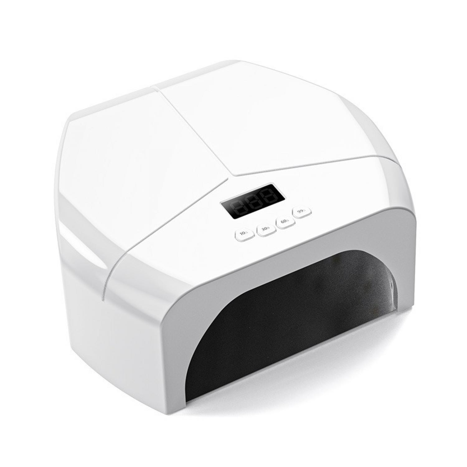 Weiße UV-Nagellampe mit schwarzem Innenraum und digitaler Anzeige.