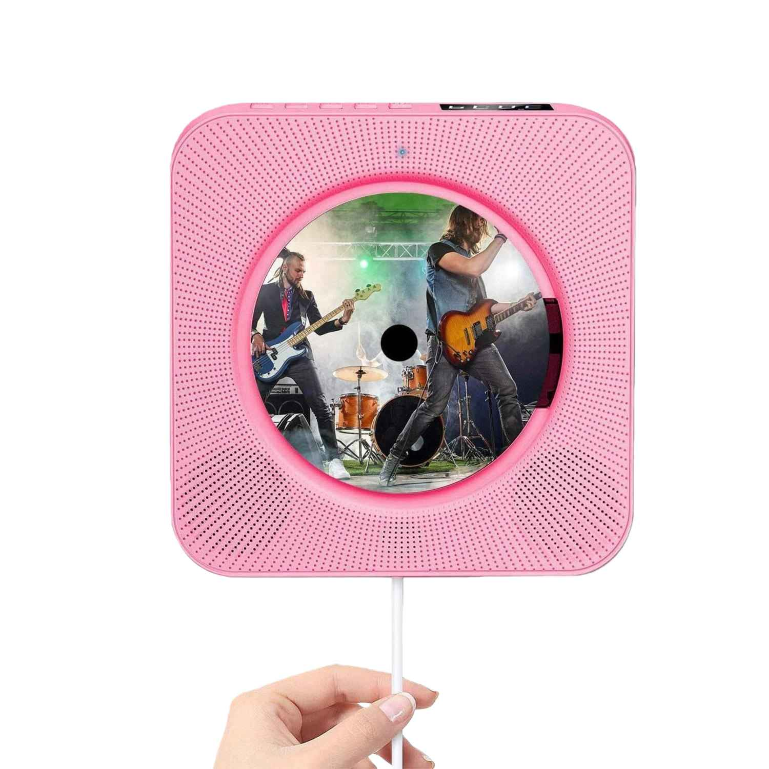 Ein pinker CD-Player mit einem Bandauftritt auf dem Display.