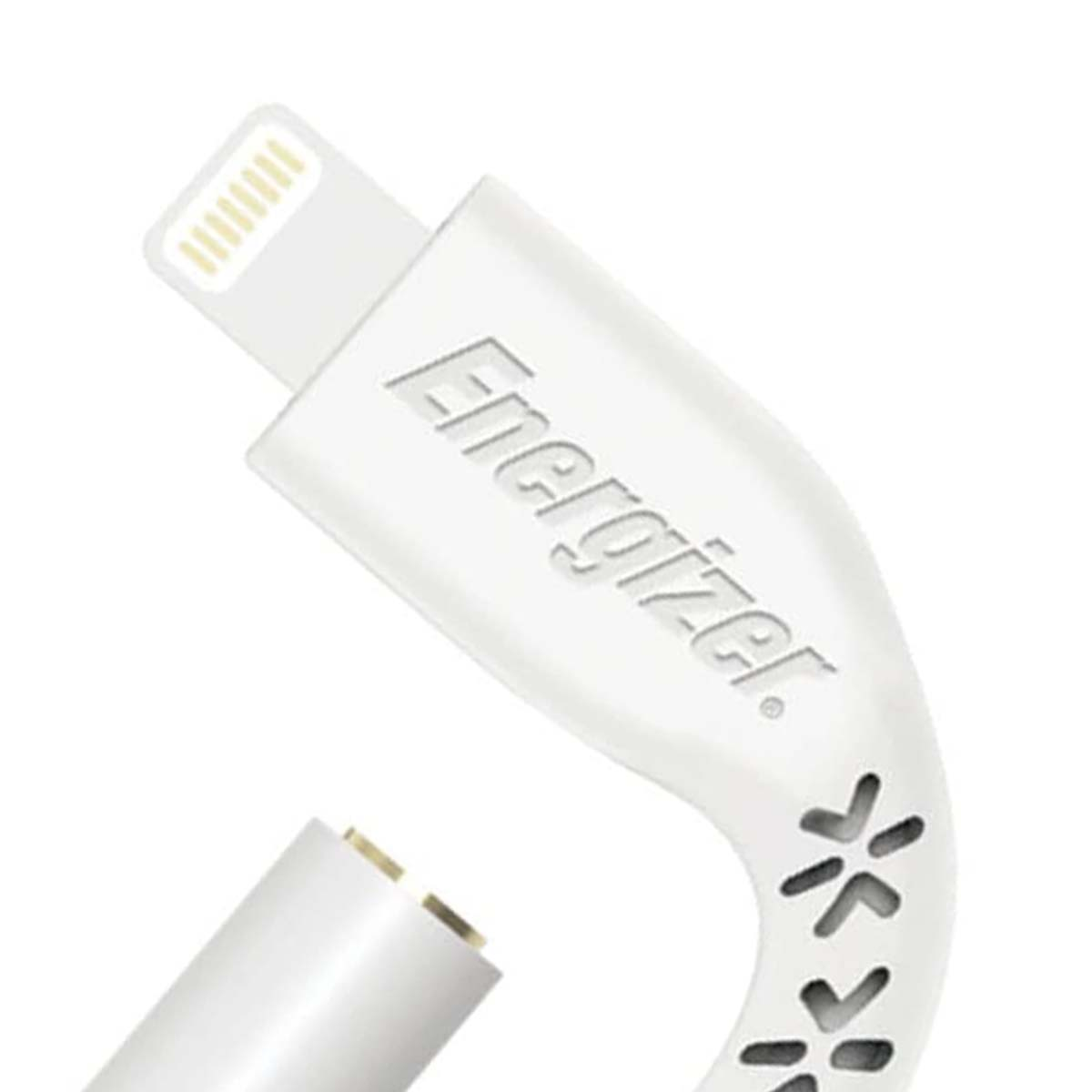 Weißes Ladekabel mit Lightning-Anschluss von Energizer.