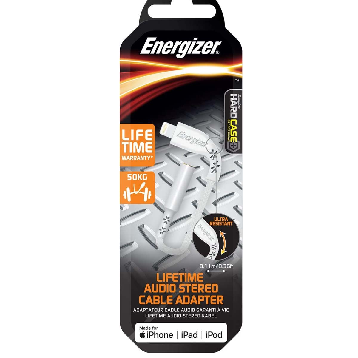 Energizer Kabeladapter mit Lightning-Anschluss, weiß, 0,11m lang.