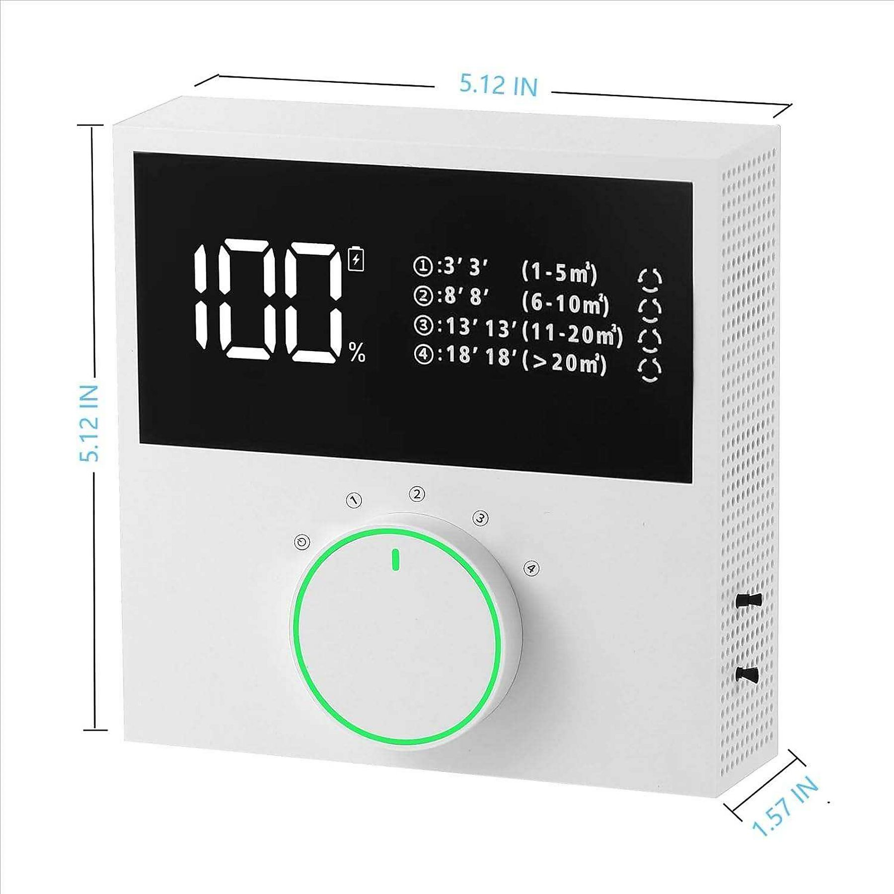 Ein weißes Gerät mit einem großen digitalen Display, das 100% anzeigt.