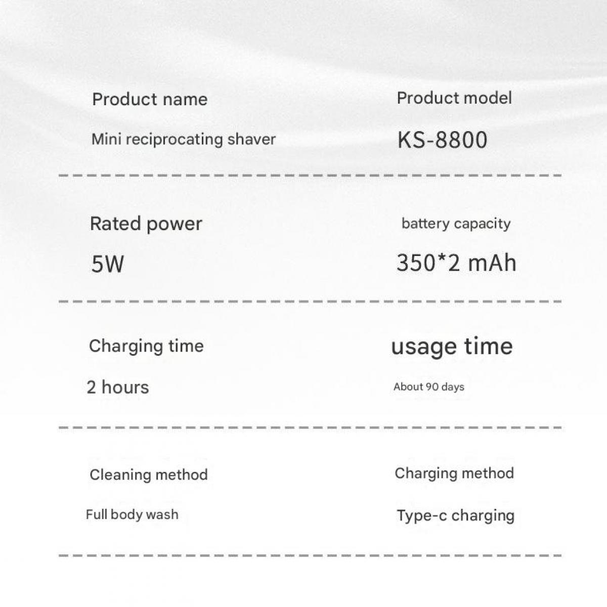 Mini-Rasierer: 5W, 700mAh, 2h Ladezeit, 90 Tage Nutzung, Vollkörperwäsche, Typ-C.
