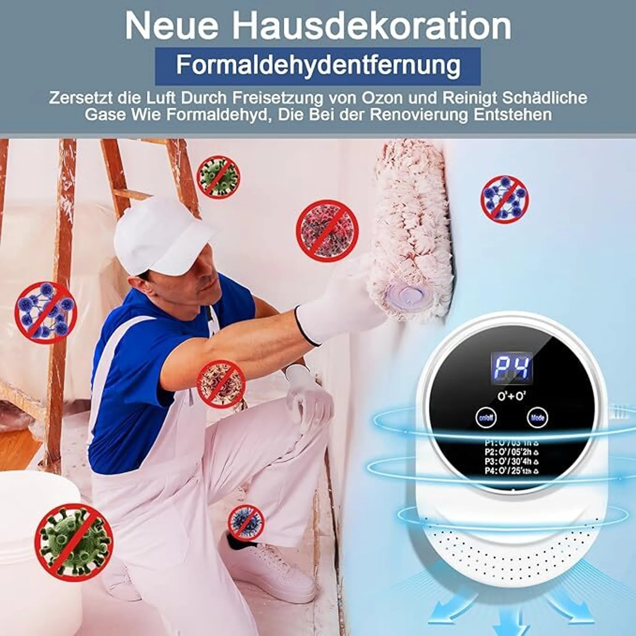 Renovierer mit Luftreiniger, der Viren und Bakterien entfernt.