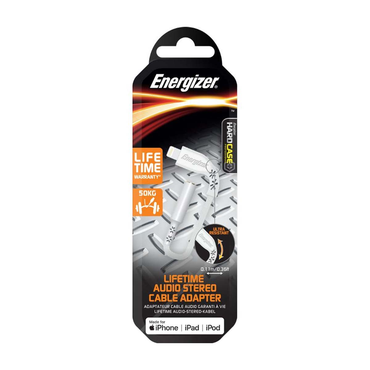 Energizer Kabeladapter mit "Hard Case" für iPhone, iPad, iPod. "Life Time Warranty".