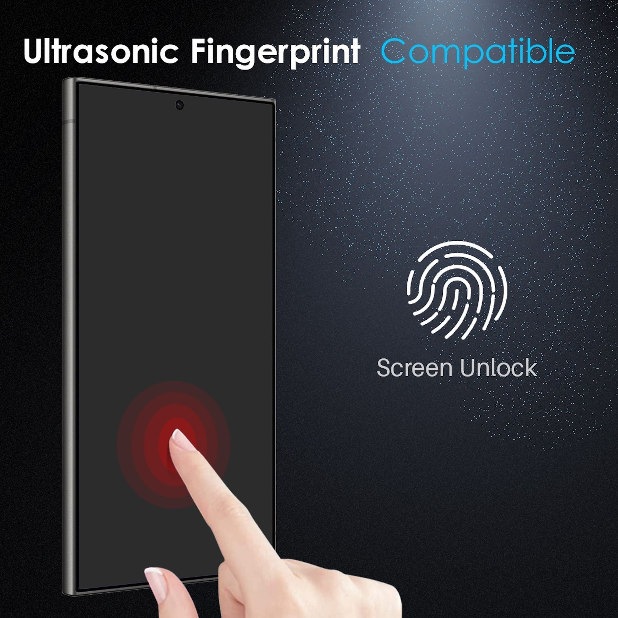 Finger berührt Smartphone-Bildschirm, der für Fingerabdruckerkennung konzipiert ist.