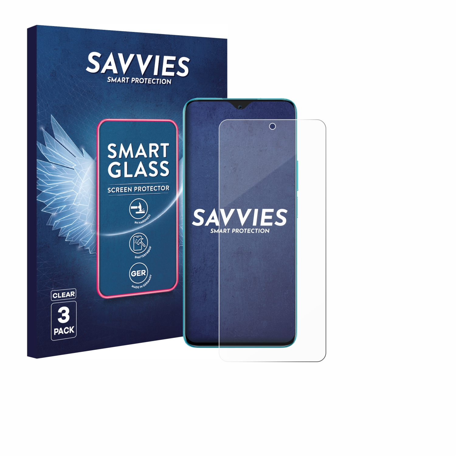 SAVVIES Displayschutzfolie für Smartphones, 3er-Pack, klar.