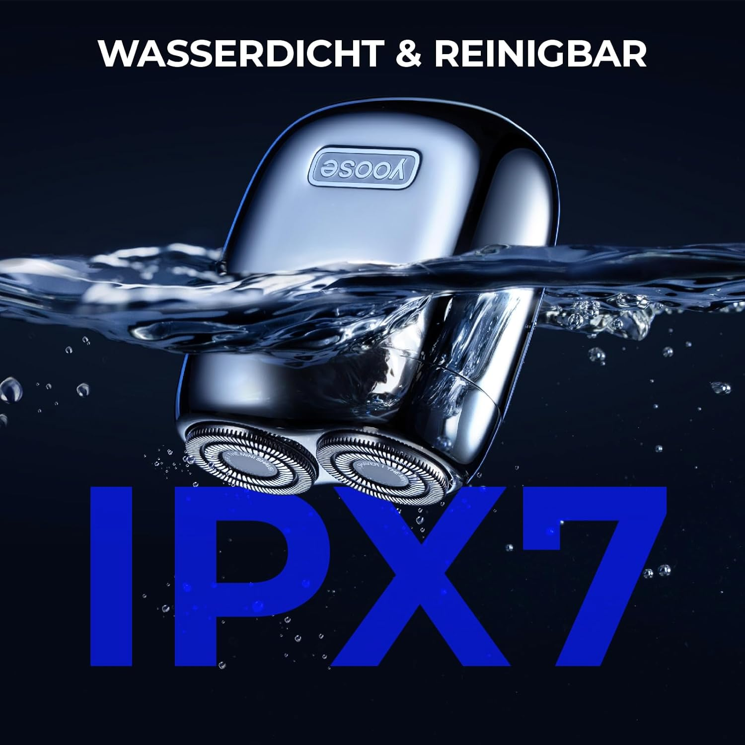 Wasserdichter Rasierer im Wasser mit IPX7-Markierung.