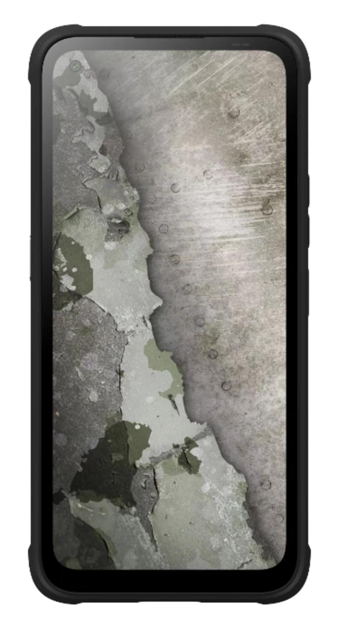 Uno smartphone con un motivo mimetico strappato sul display.