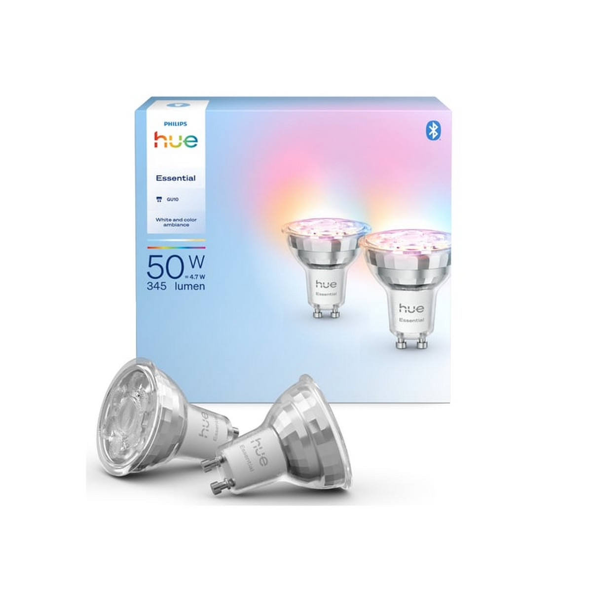 PHILIPS HUE Essential 4.7W GU10 345 Lumen Renkli (2'li Ekopaket) Spot Bluetooth Akıllı Ampul