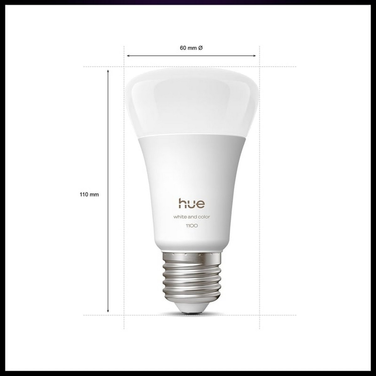 Hue logolu beyaz LED ampul, 110mm yükseklik, 60mm çap.