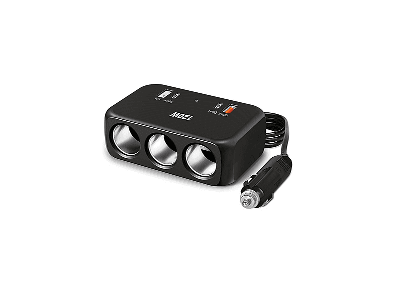 TORIMA G18 2x Type-C USB QC4.0 & 3 Çakmaklık Girişli 120W Çoklu Çıkışlı Araç İçi Şarj Cihazı Siyah