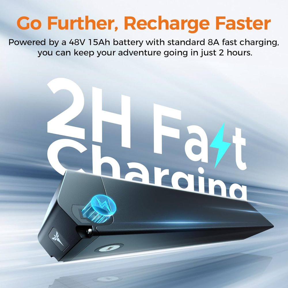 Un power bank nero con accenti di luce blu e la scritta 2H Fast Charging.
