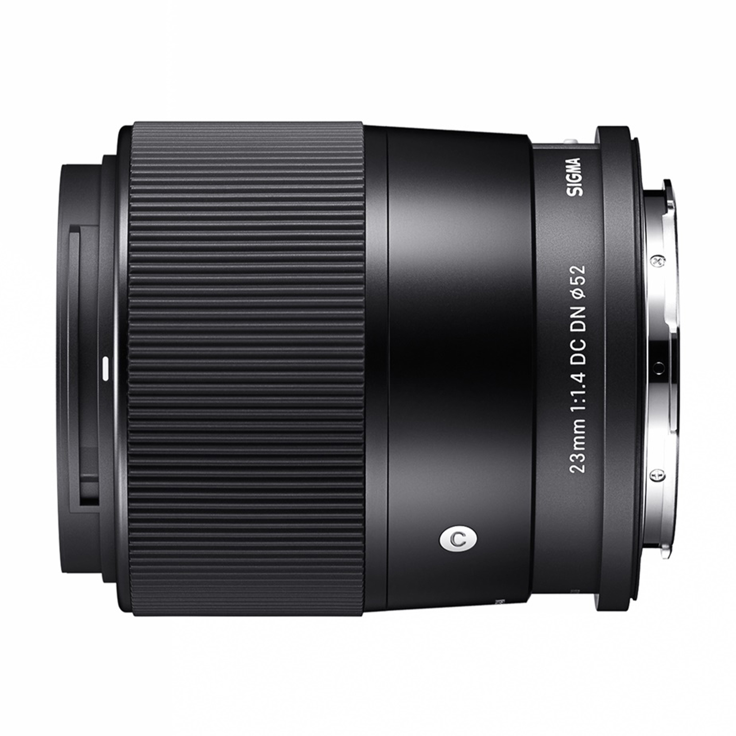 Obiettivo Sigma nero 23mm 1:1.4 DC DN con ghiera di messa a fuoco zigrinata.