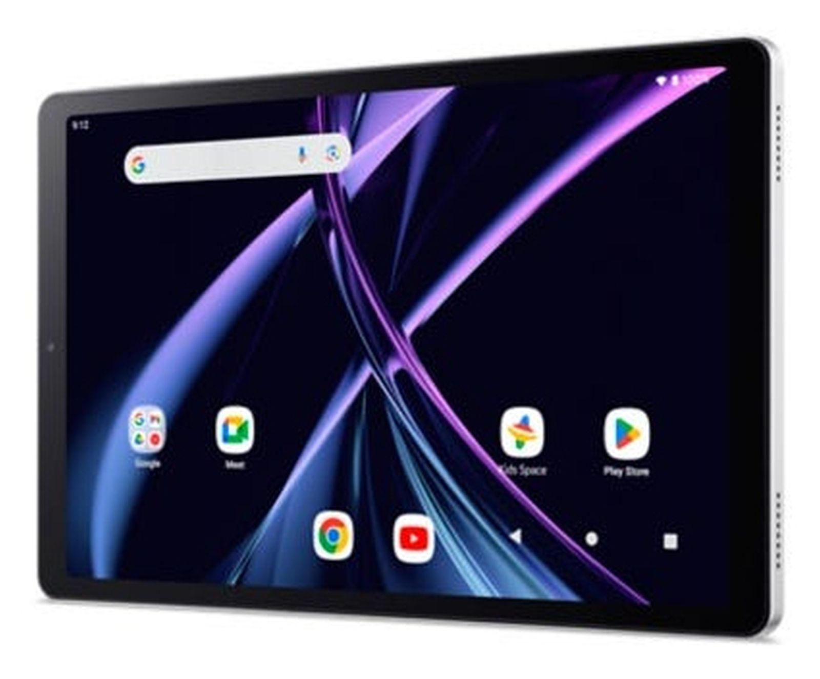 Un tablet con sfondo scuro e accenti viola.