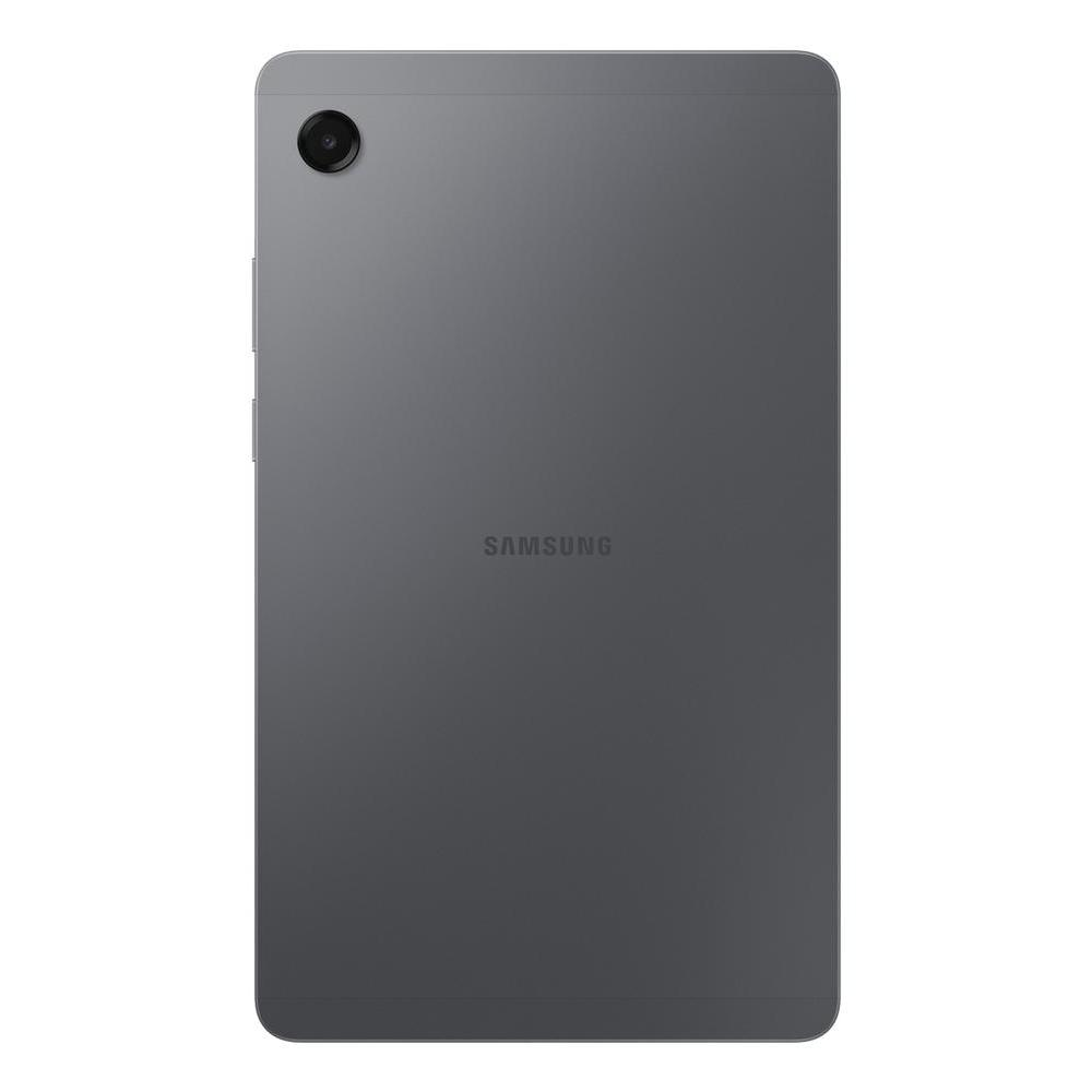 Retro di un tablet Samsung grigio con modulo fotocamera e logo.