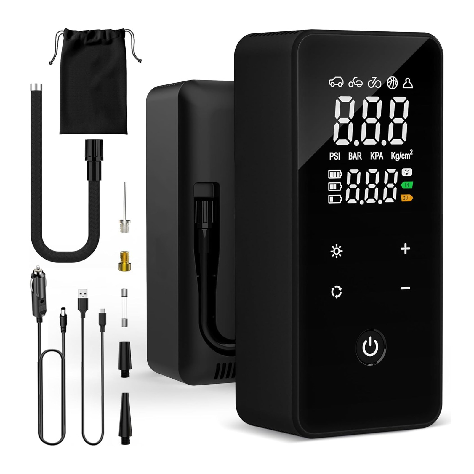 WHIRTZ Dijital Ekranlı Led Işıklı 6000 mAh Batarya 150 PSI Taşınabilir Şarjlı Hava Pompası