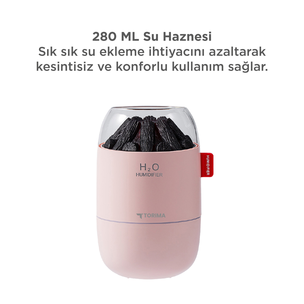 Kömür benzeri kütükler ve H2O logosu olan pembe nemlendirici.