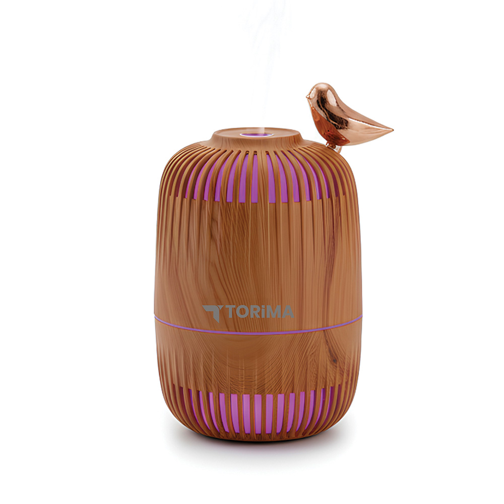 TORIMA H17 Buhar Makinesi Kuş Detaylı Ahşap Görünümlü 280 ml Hava Nemlendiricisi Açık Kahverengi