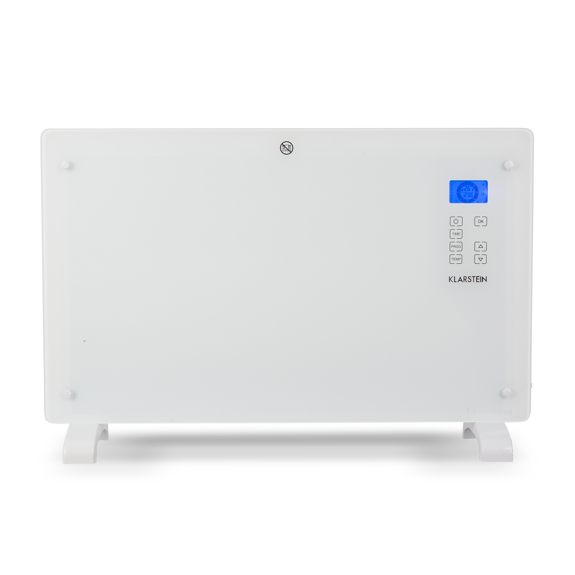 Un radiador blanco con pantalla digital y botones de control.