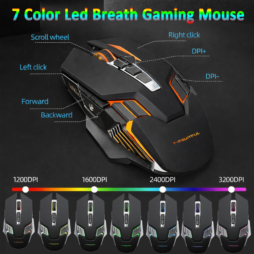 Un prototipo di mouse da gioco nero con illuminazione a LED colorata e pulsanti etichettati.