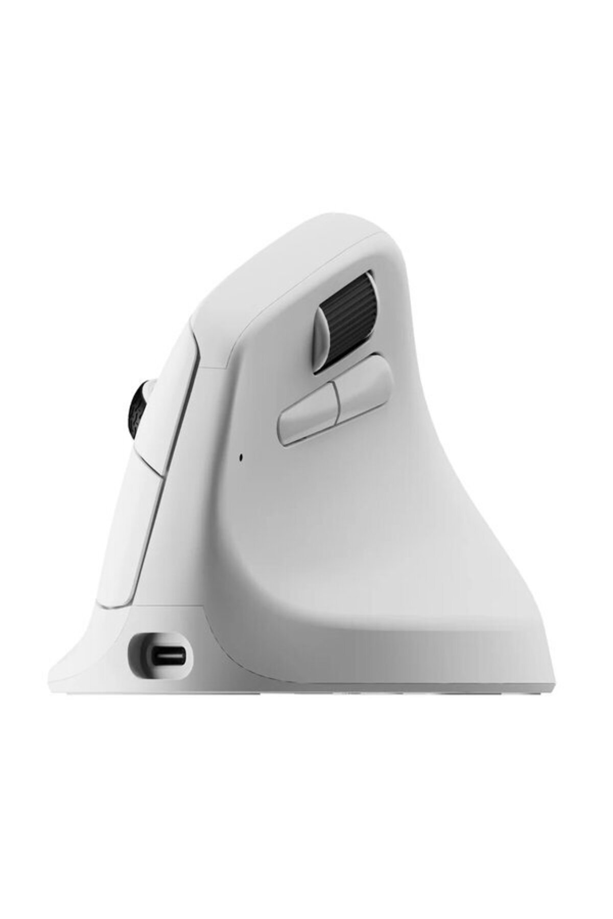 Ergonomiczna biała mysz z kółkiem, przyciskami i portem USB-C.