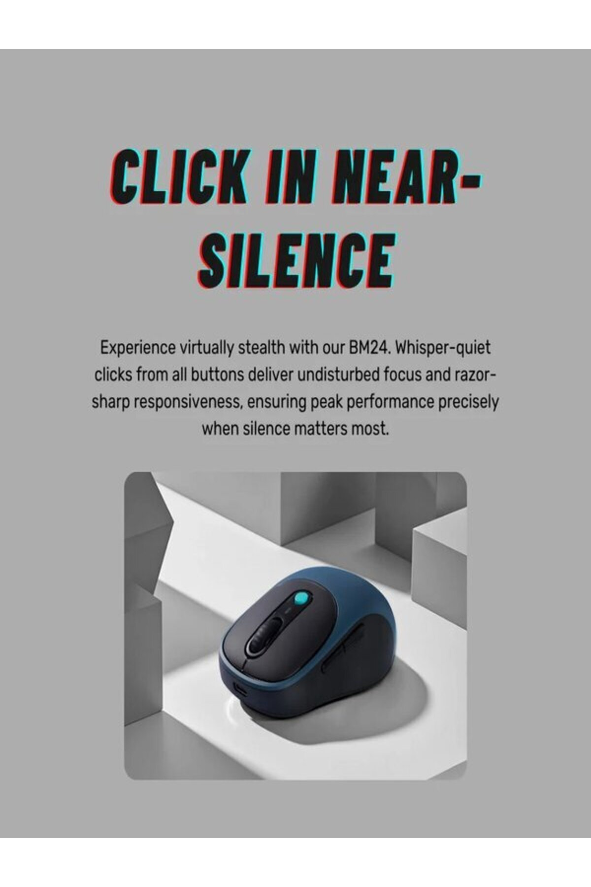 Niebiesko-czarna mysz komputerowa z niebieskim przyciskiem spoczywa na białej półce.