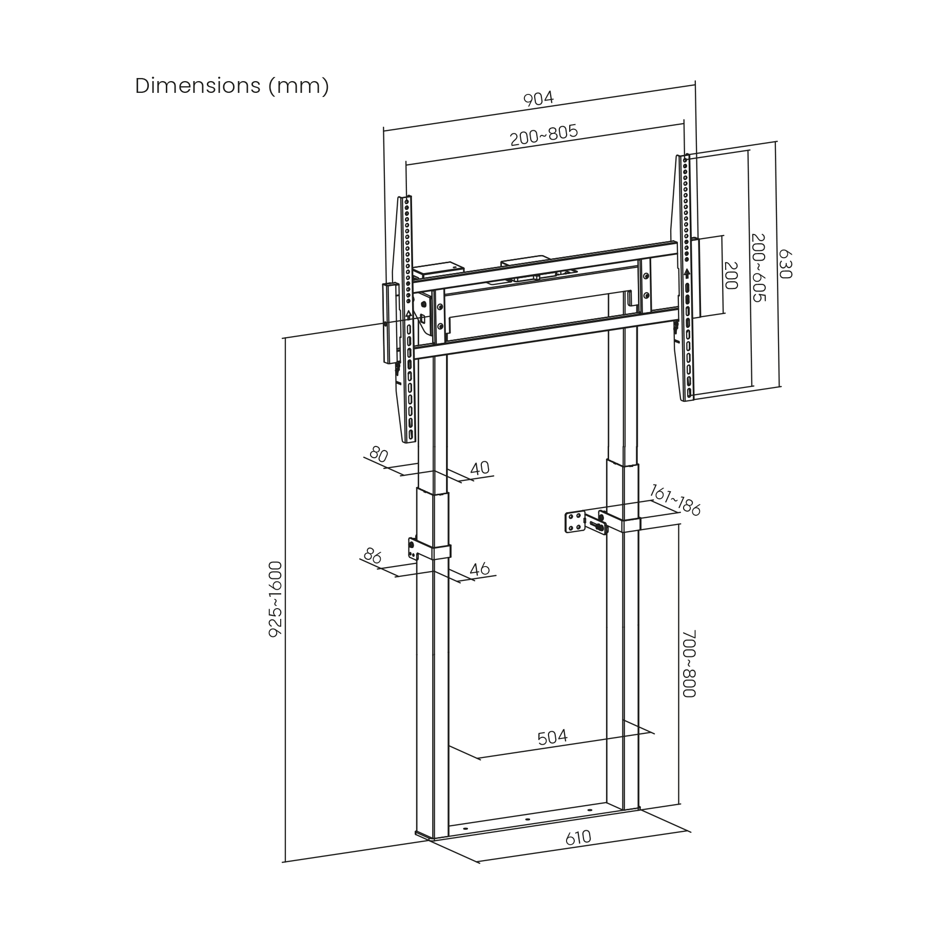 Technische tekening van een beugel met afmetingen.