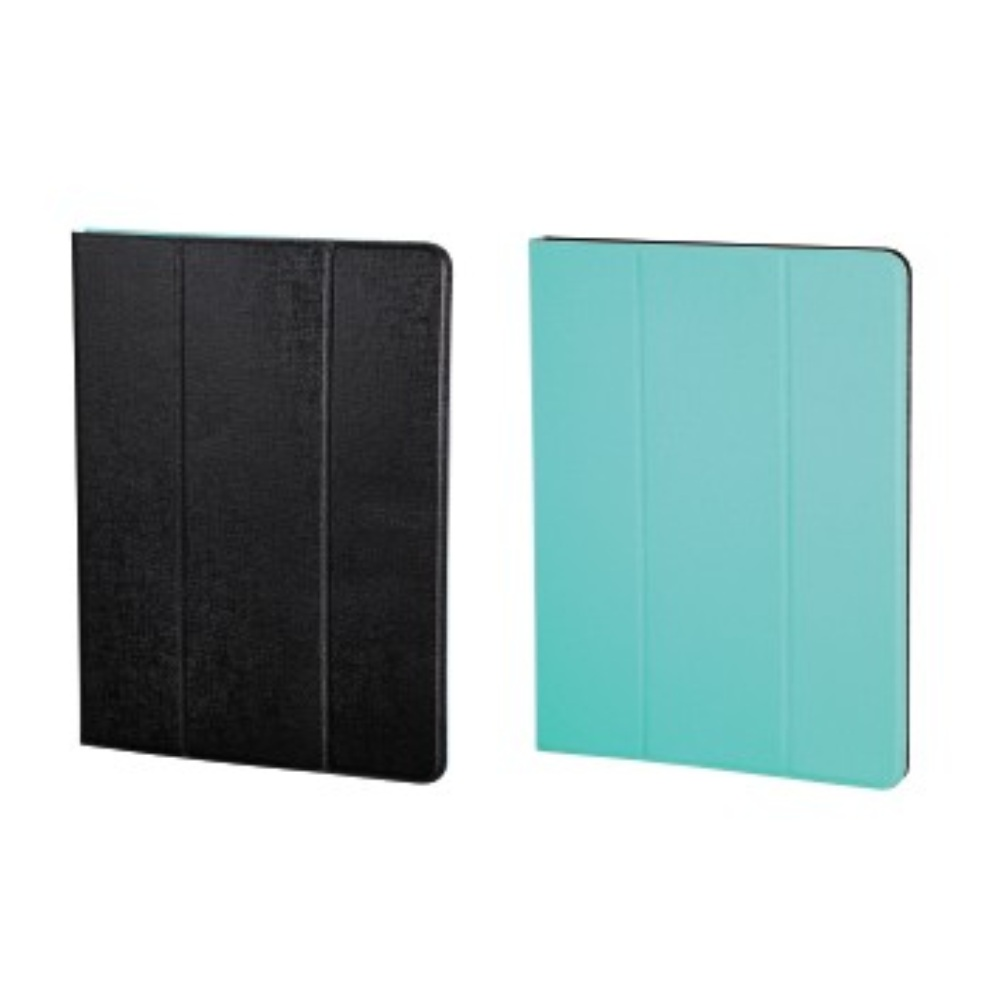Due custodie per tablet: una nera e una turchese, una accanto all'altra.