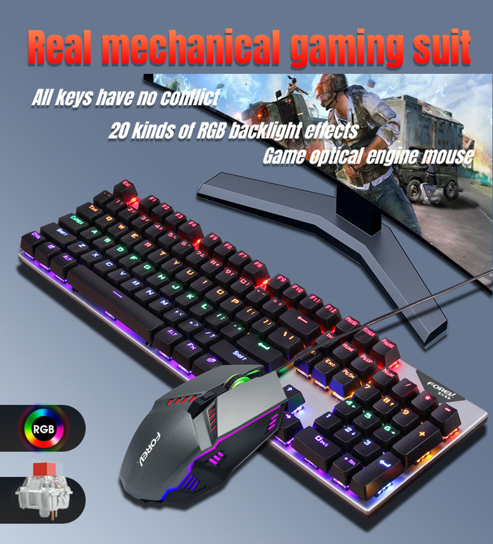 Tastiera e mouse gaming con illuminazione RGB, scena di gioco sullo sfondo.