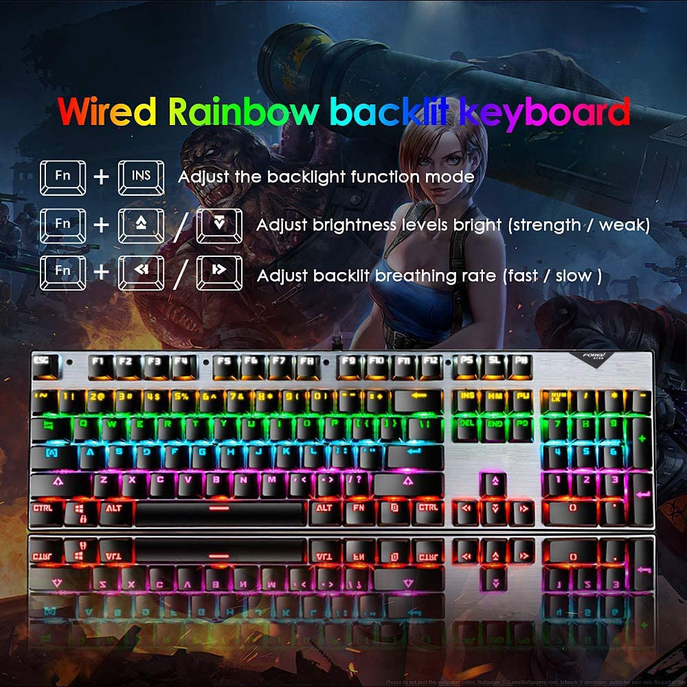 Tastiera cablata con retroilluminazione arcobaleno e scena di gioco.