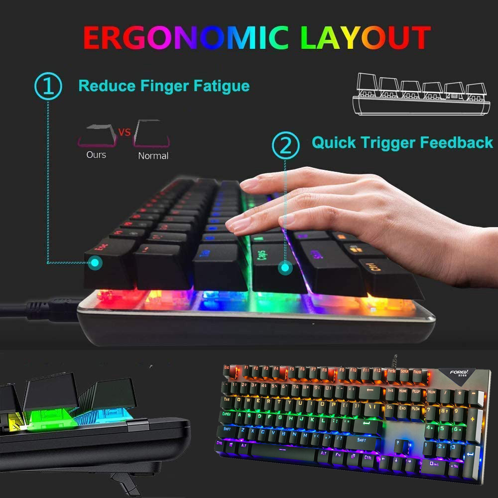 Layout tastiera ergonomico con illuminazione RGB, riduce l'affaticamento.