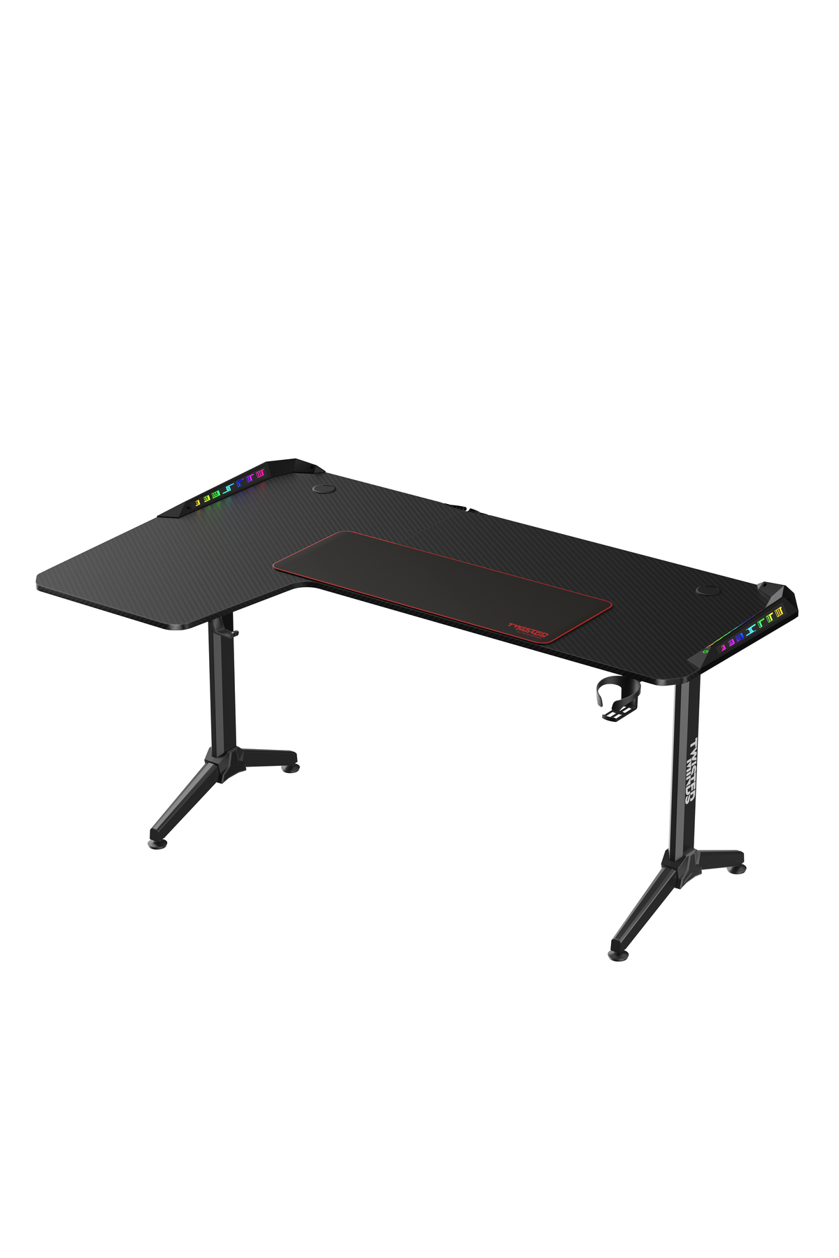 RGB aydınlatmalı siyah L şeklinde oyuncu masası.