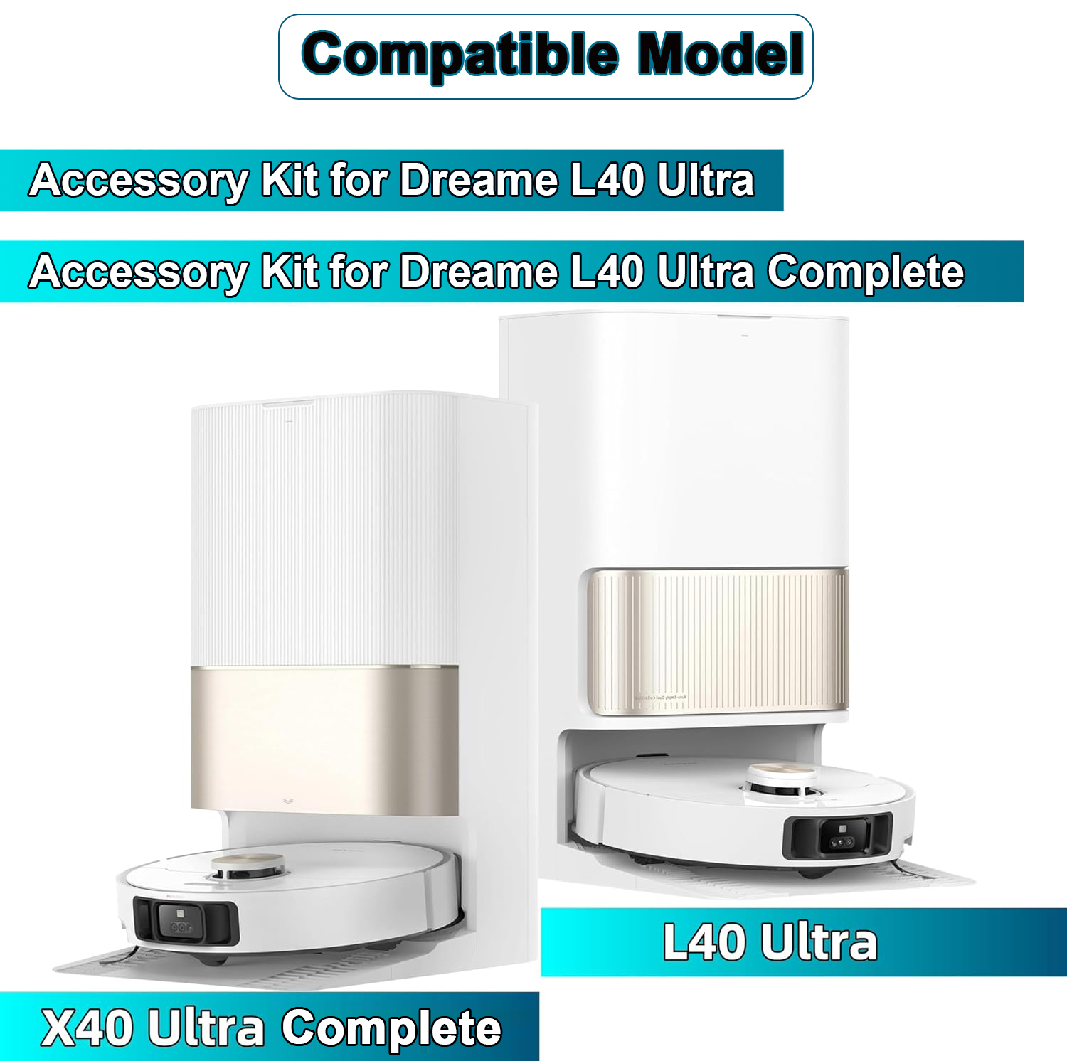 Dwie białe stacje robotów odkurzających: L40 Ultra i X40 Ultra Complete.