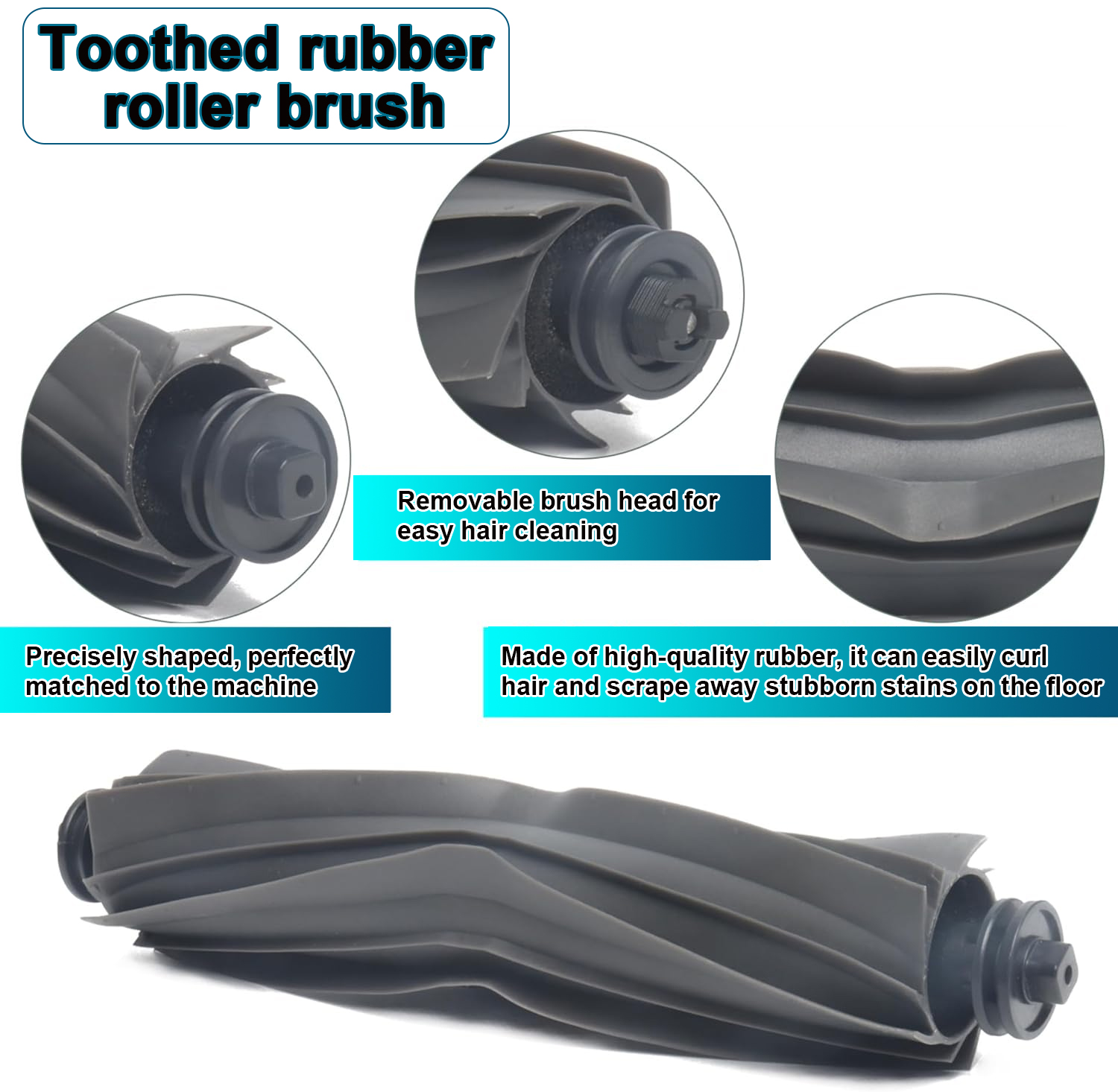 Szara gumowa szczotka rolkowa z łopatkami do odkurzacza.