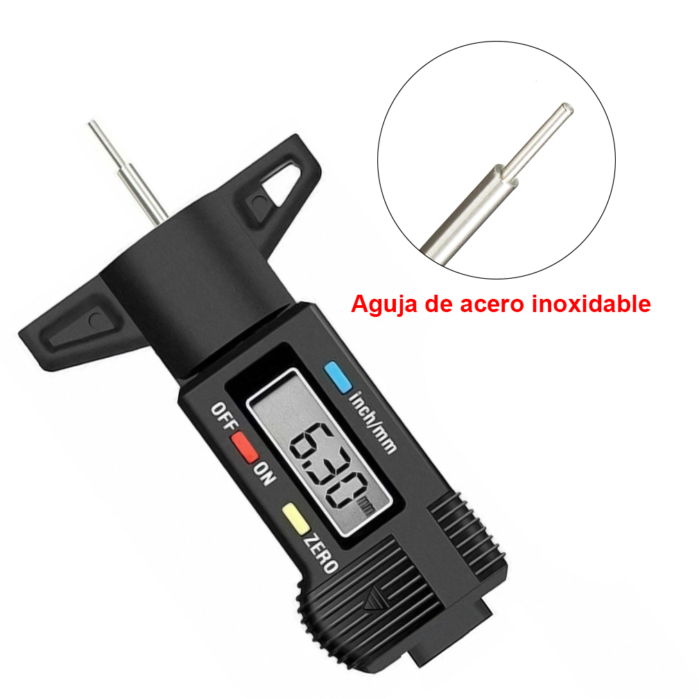 Un medidor de profundidad digital negro con sonda y pantalla LCD que muestra 6.30 mm.