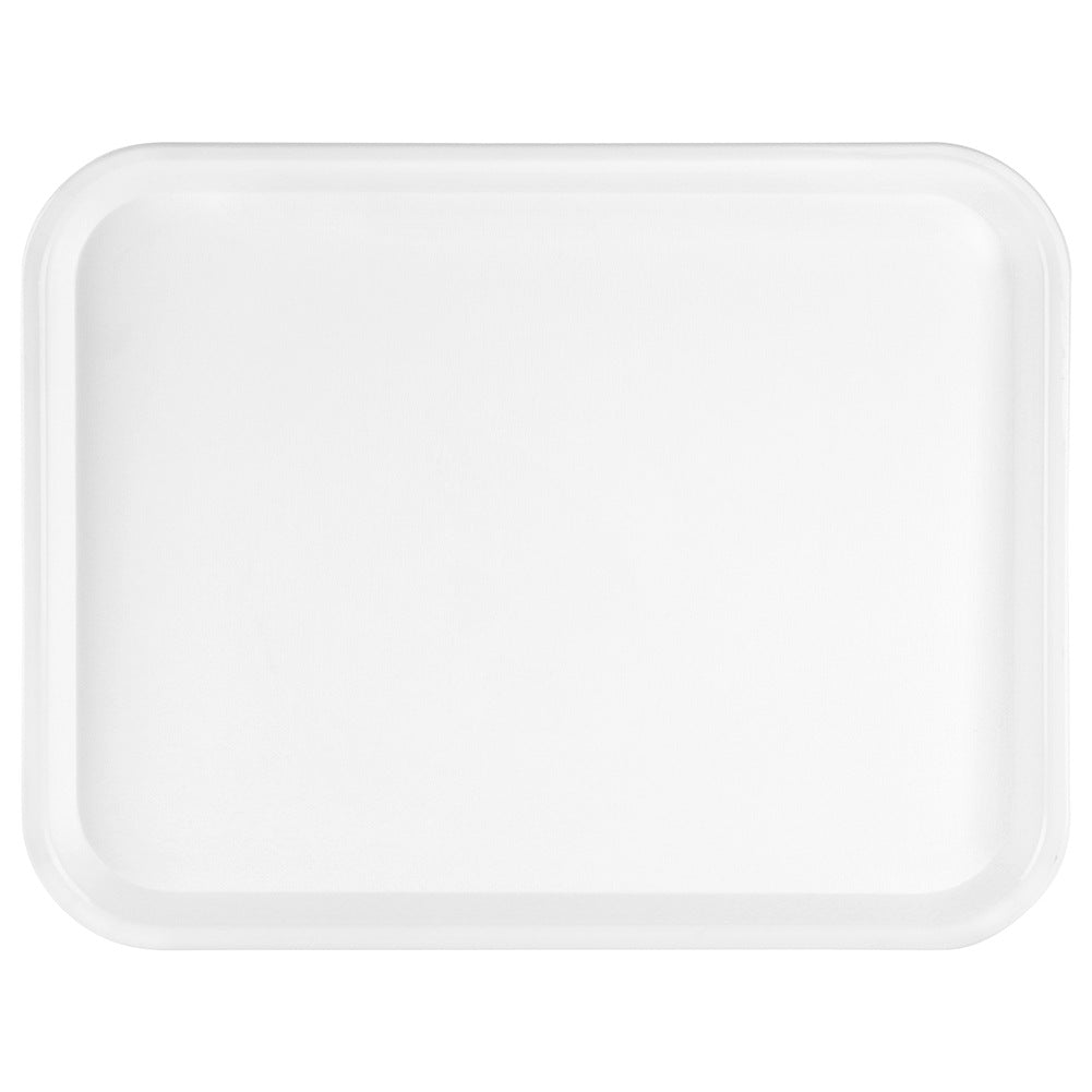 Una bandeja blanca y rectangular con esquinas redondeadas.