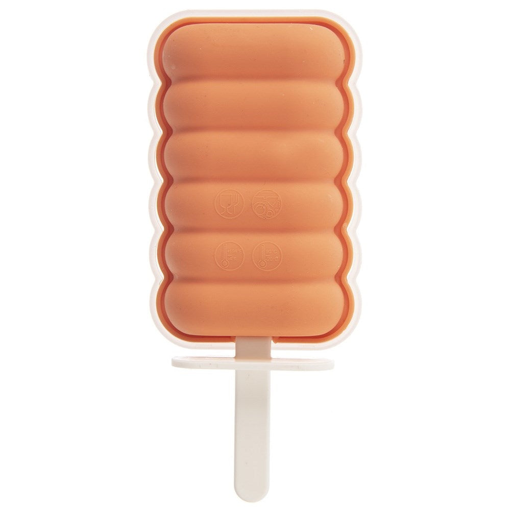 Un molde de paleta de hielo naranja con ranuras y símbolos.