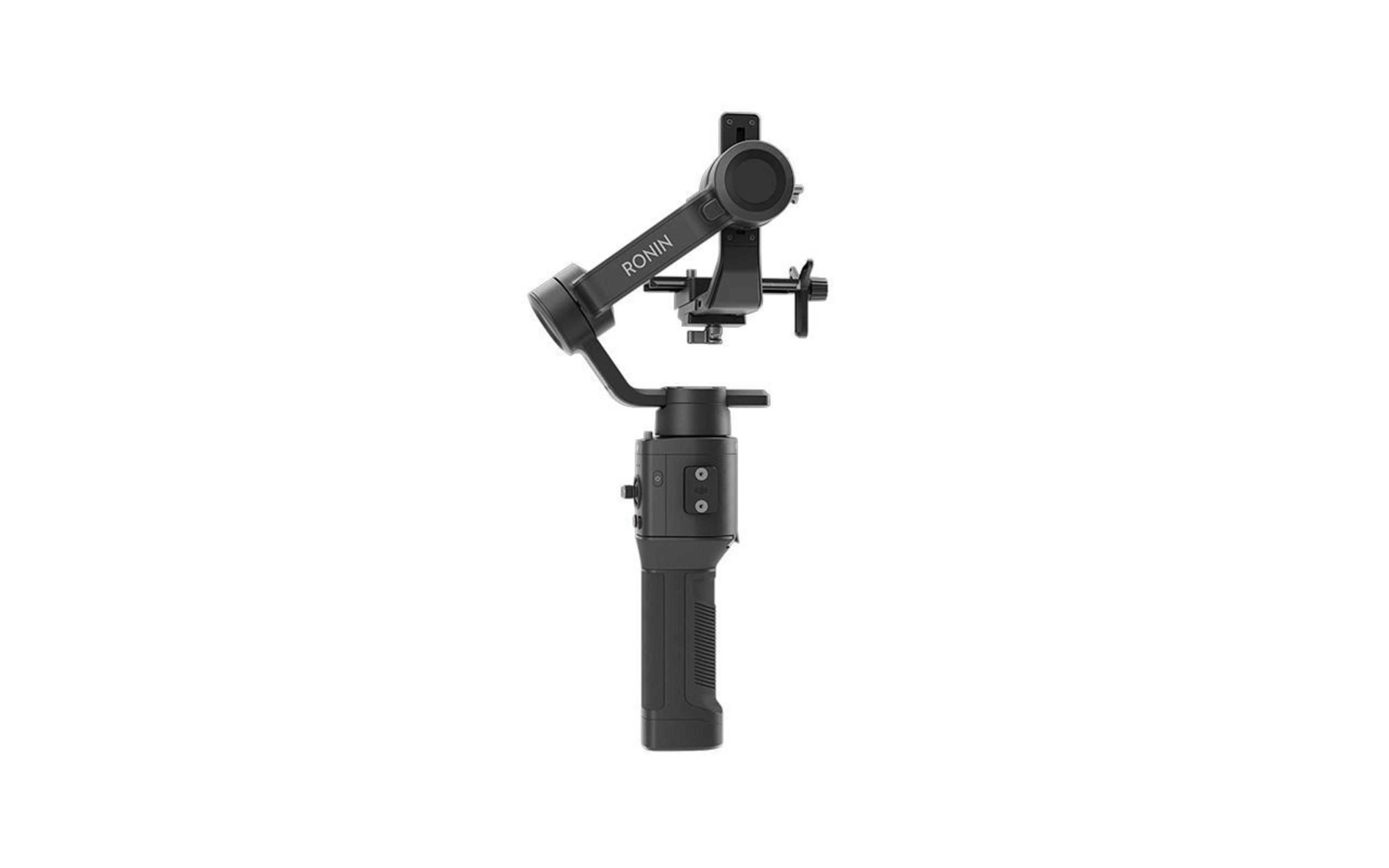 Ein schwarzer Gimbal mit dem Namen RONIN ist auf weißem Hintergrund zu sehen.