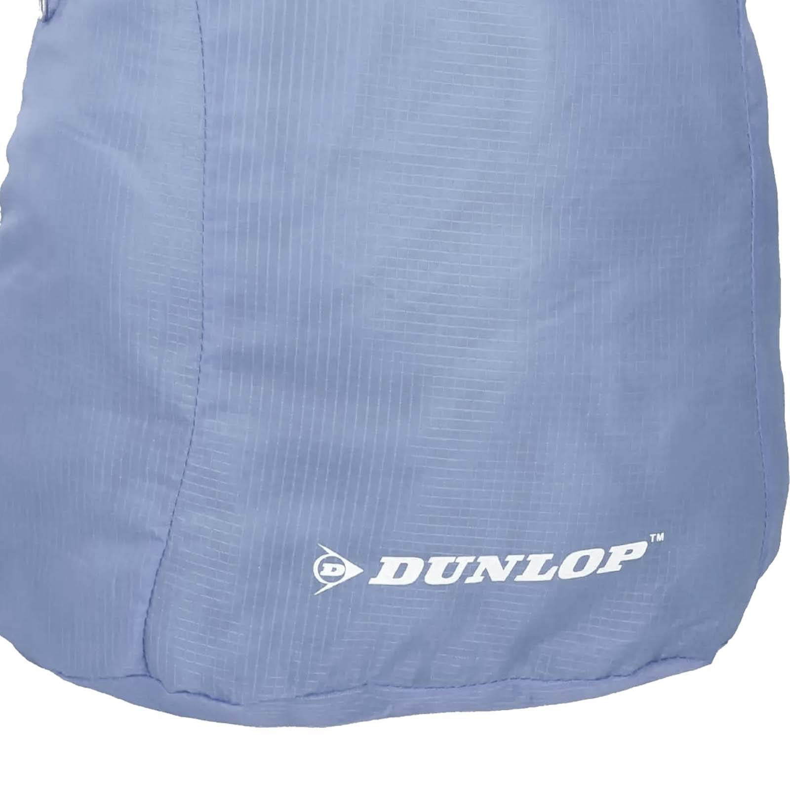 Hellblaue Tasche mit vertikalen Streifen und weißem Dunlop-Logo.
