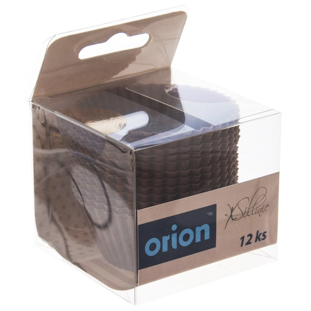 Caja de 12 moldes para magdalenas marrones de Orion.